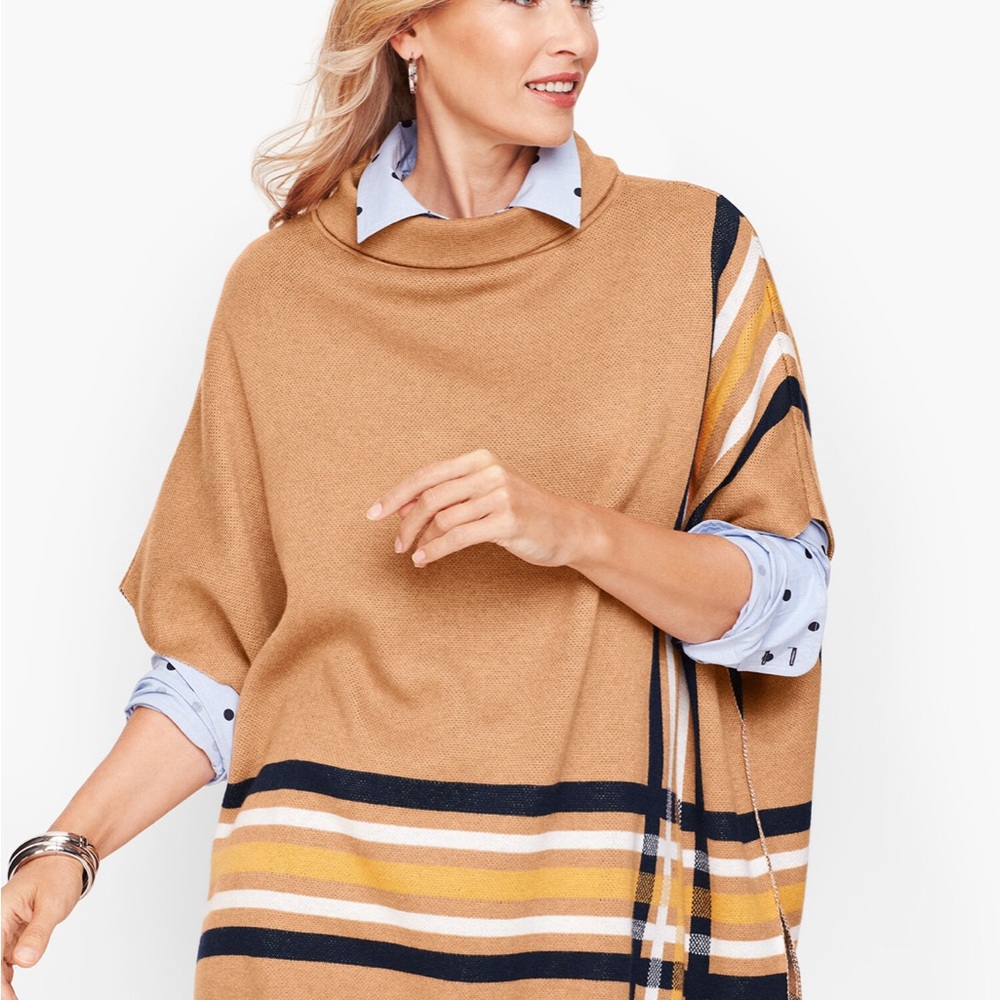 Talbots Sabrina Poncho Tan with Stripes Women's Size XS/S
